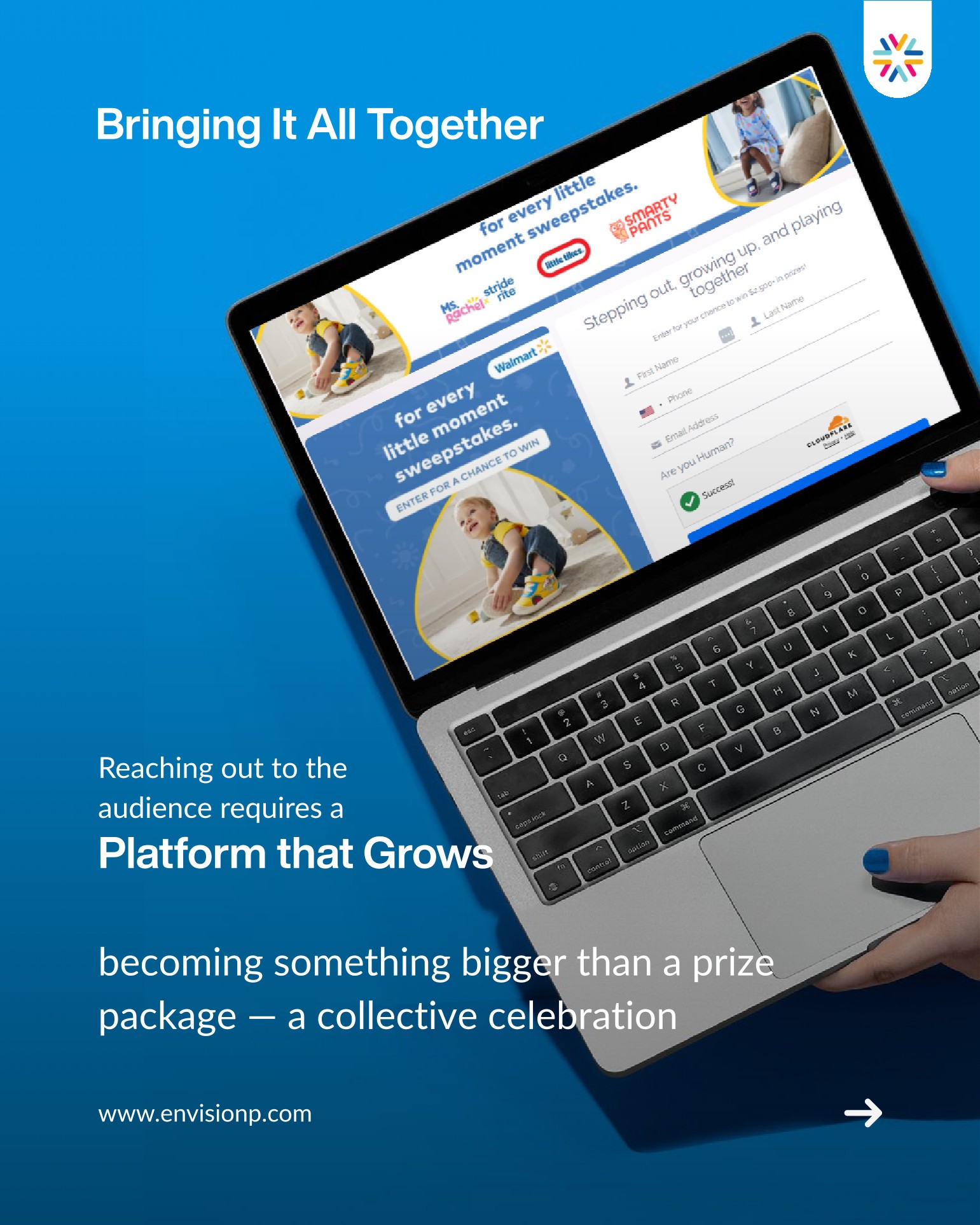 Bringing it all together: the For Every Little Moment sweepstakes landing page, built with Walmart branding for a chance to win prizes
